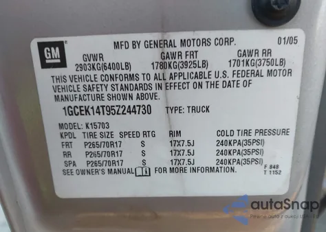 2005 Chevrolet Silverado 1500 Ls from USA, damaged, VIN 1GCEK14T95Z244730